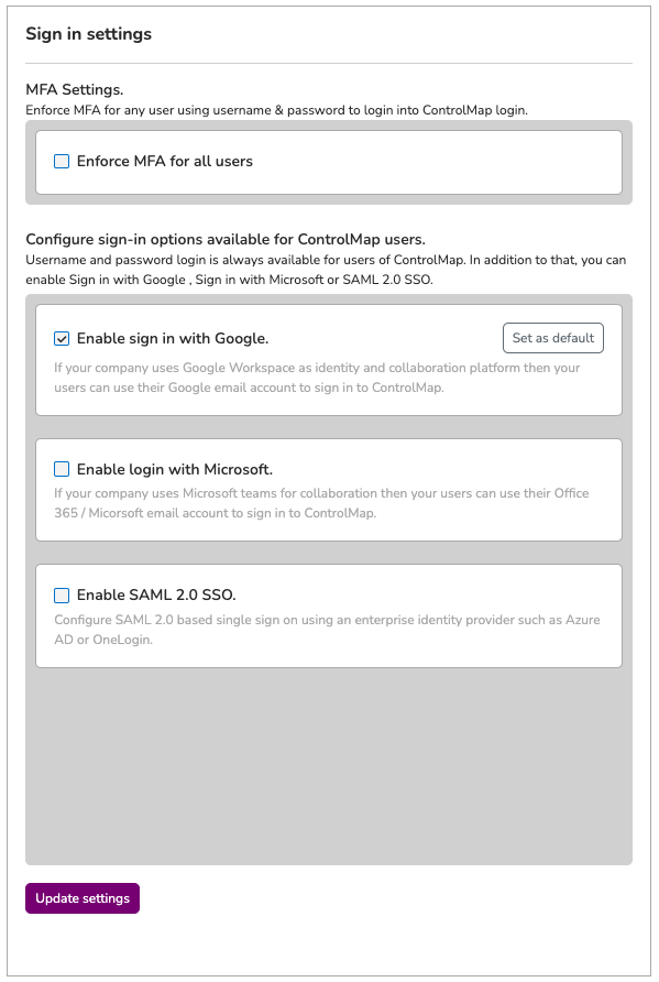 Configuring sign in settings google microsoft saml 2 0 sso