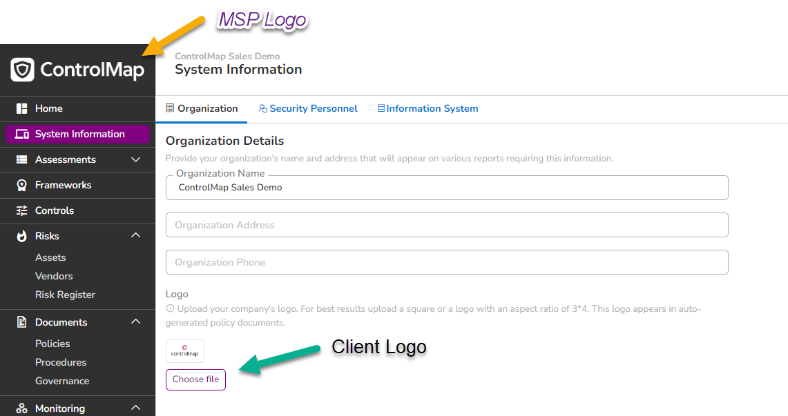 Co-branding Support of MSP logo – ControlMap