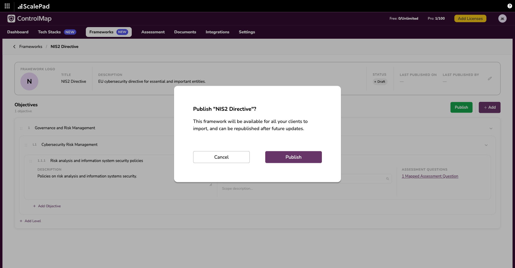The publish confirmation