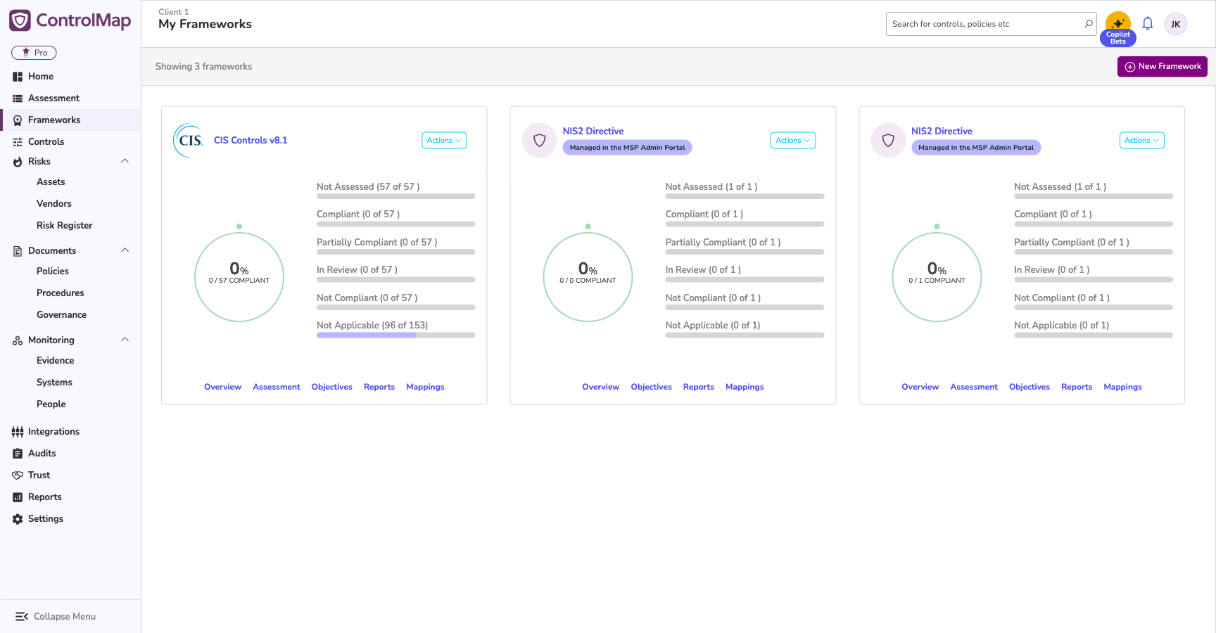 The imported custom framework in the client's My Frameworks list